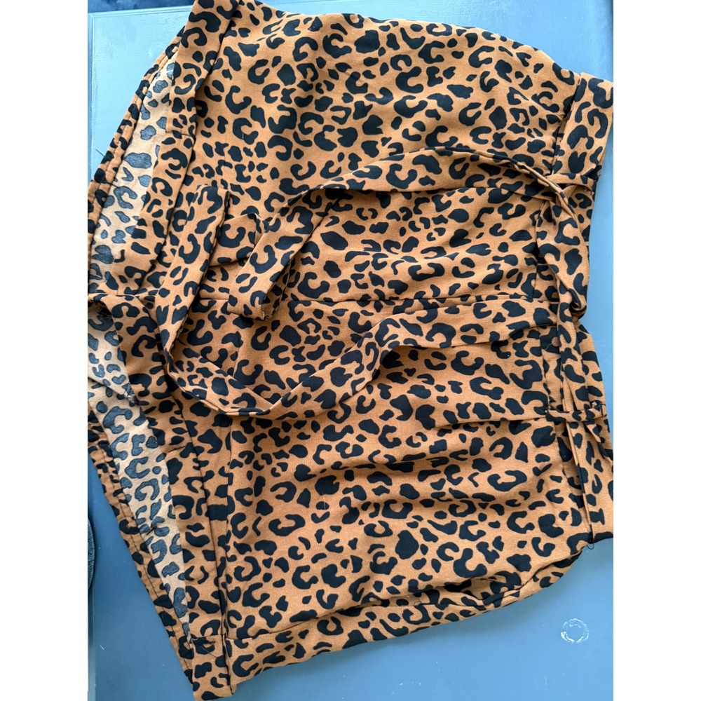 Sienna‎ Sky Womens Leopard Print elastic High Waisted w/tie Shorts Brown Small